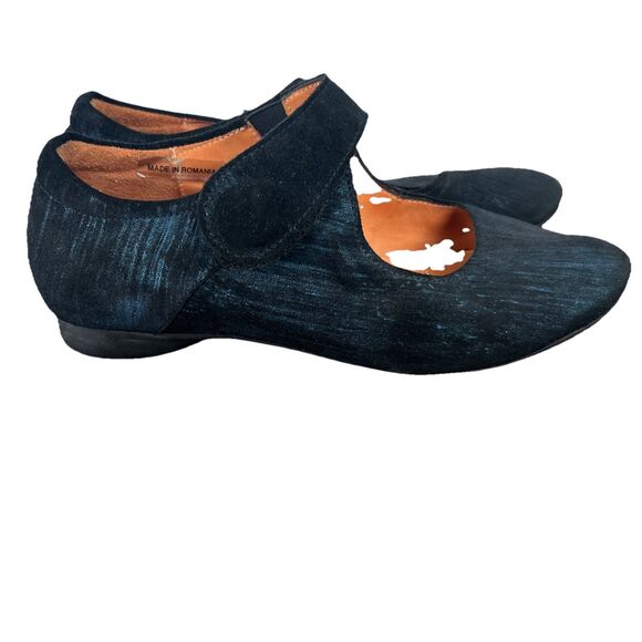 Think! Mary Jane Shoes Women Size 40/10 Black & Blue Suede Round Toe Slip On - Picture 1 of 9